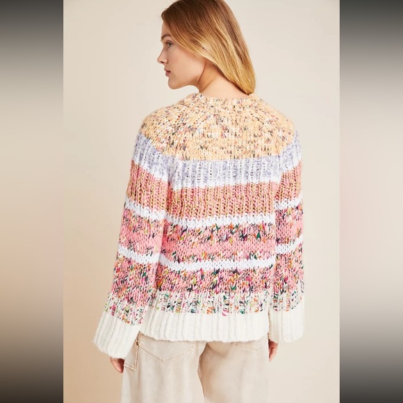 Anthropologie Kahlo Chunky Striped Jumper Sweater Alpaca Wool Blend Size Medium - Picture 2 of 11